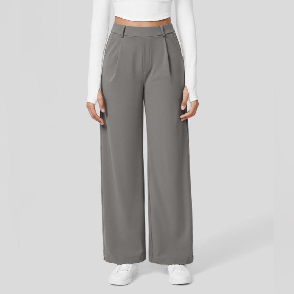 Halara High Waisted Plicated Side Pocket Straight Leg Work Pants NEW!!☑️ - Picture 3 of 11
